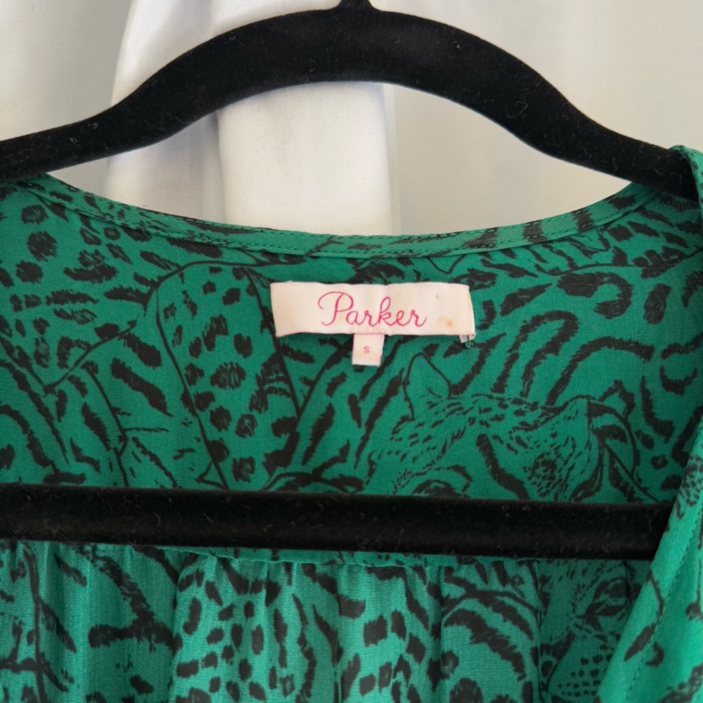 Silk Blend Animal Print Wrap Blouse Green Small Silk Blend - Picture 2 of 11
